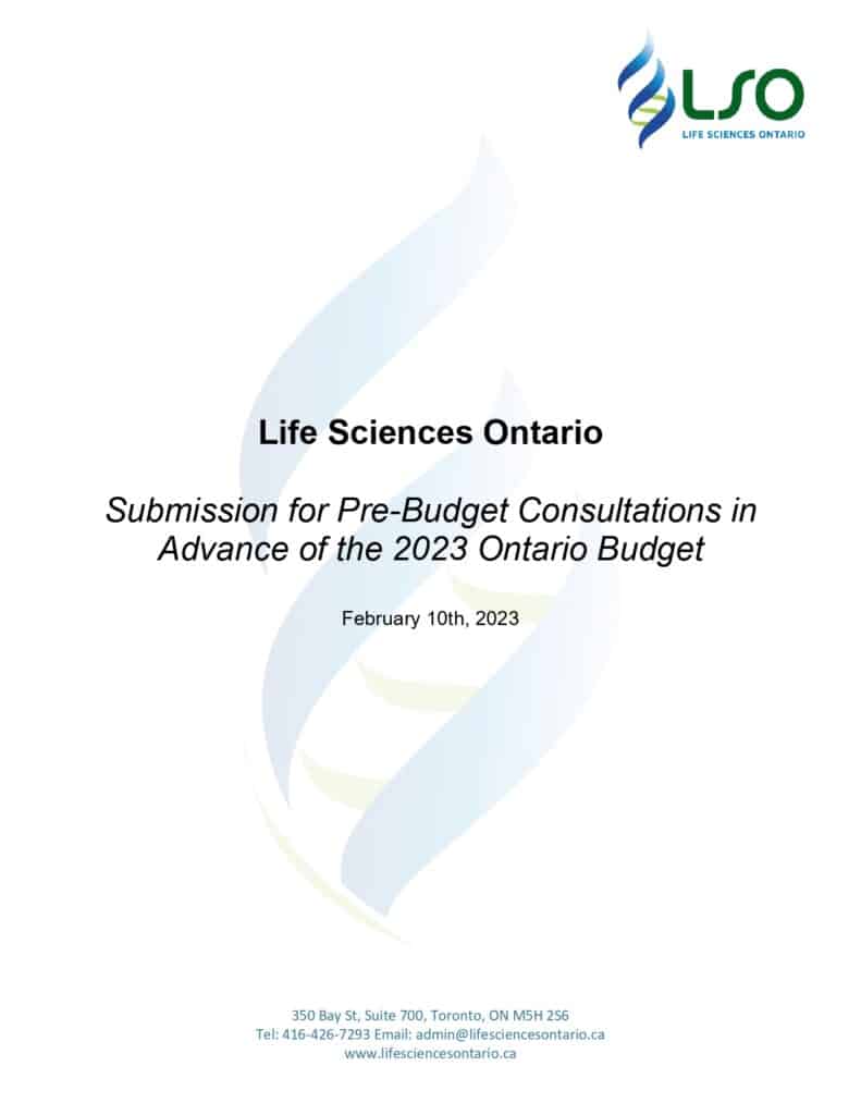 Life Sciences Ontario budget consultation document