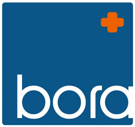 Blue square with white text and symbol
