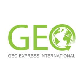 Green logo with globe and arrows