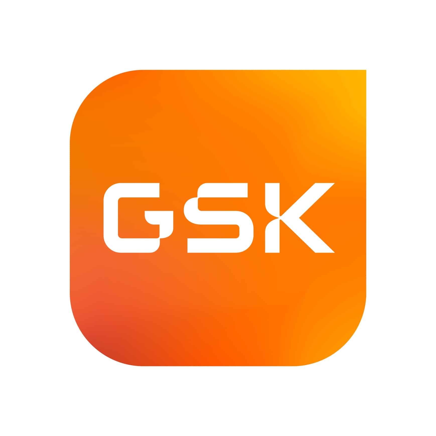 Orange logo with white letters GSK