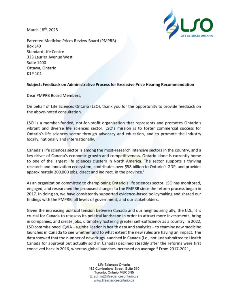 Letter regarding price hearing recommendations