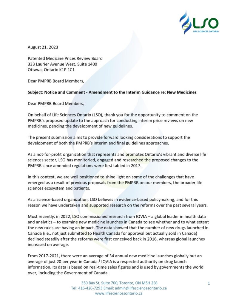 Letter regarding new medicines guidance
