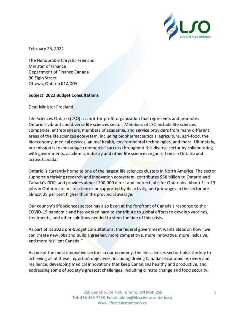 Letter regarding life sciences funding request