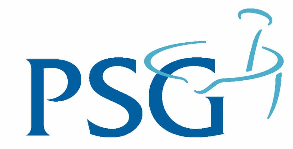 Blue logo with stylized letters