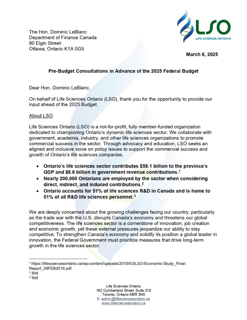Letter regarding 2025 Federal Budget consultations