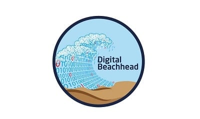 Wave of binary code on beach
